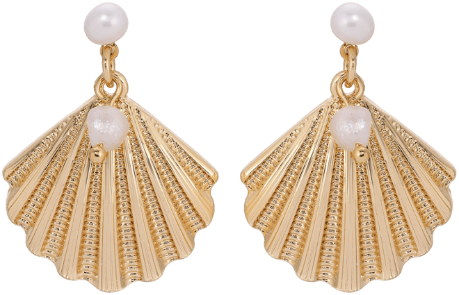 Scallop Shell with Cultivated Pearl Earrings