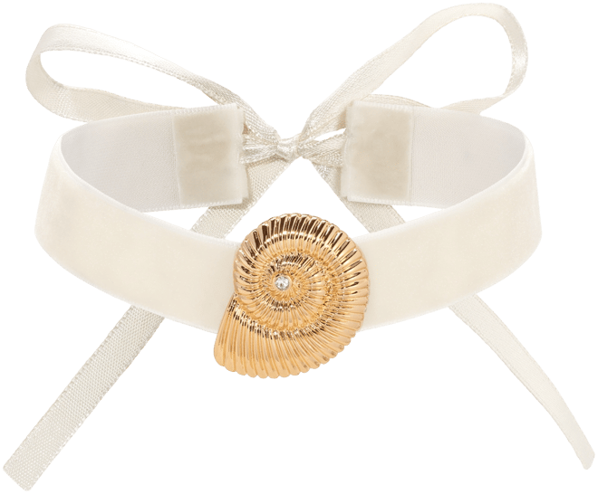 18k Gold Plated Swirled Shell Pendant Beige Velvet Choker