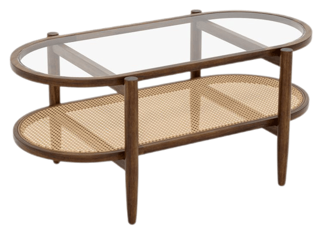 2-Tier Coffee Table with Tempered Glass Tabletop and Acacia Wood Frame