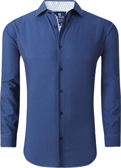 Men's Slim Fit Performance Long Sleeve Geometric Dress Shirt