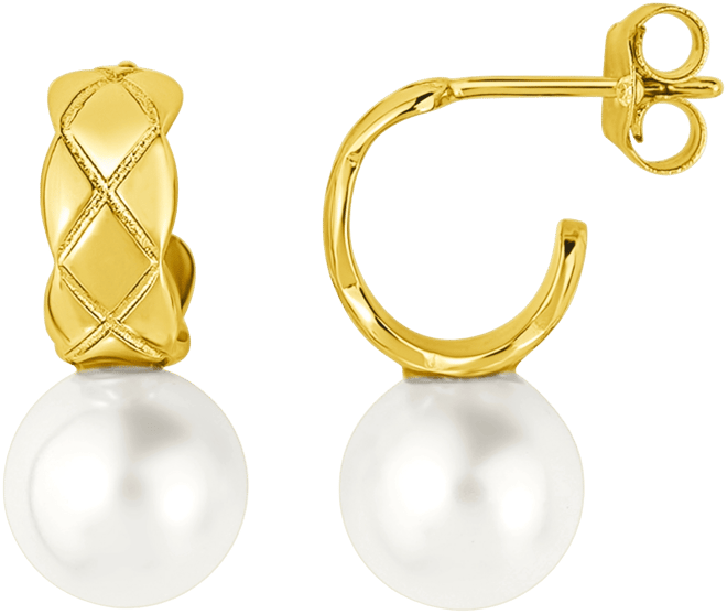 Imitation Pearl C Hoop Earring in 18K Gold Plated Brass