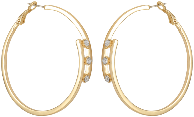 14K Gold-Plated and Crystal 3 Stone Hoop Earring