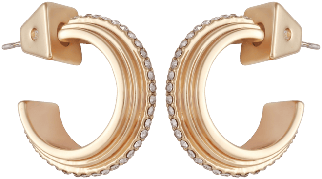 14K Gold-Plated and Crystal Huggie Hoop Earring