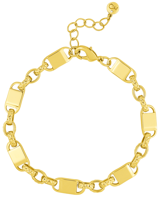 High Polished Square Link and Textured Link Chain Bracelet in 18K Gold Plated Brass