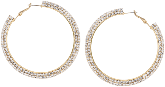 Gold-Tone Crystal Flat Edge Large Hoop Earrings, 2.5"