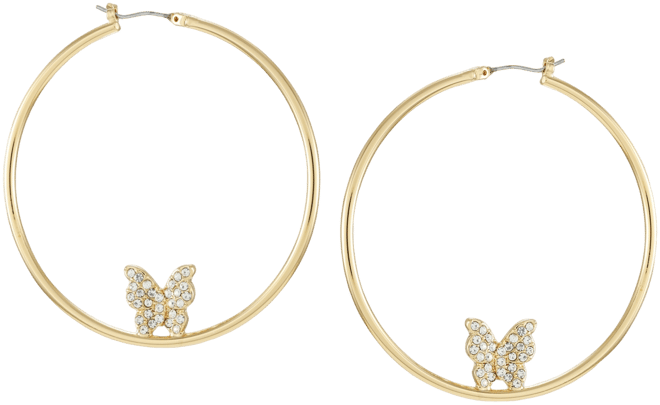 Gold-Tone Large Pave Butterfly Hoop Earrings, 2.5"