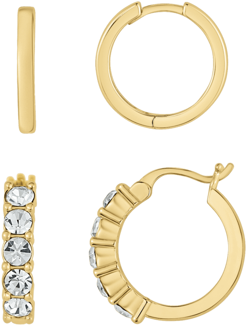 Crystal 18K Gold Plated Duo Hoop Earring Set