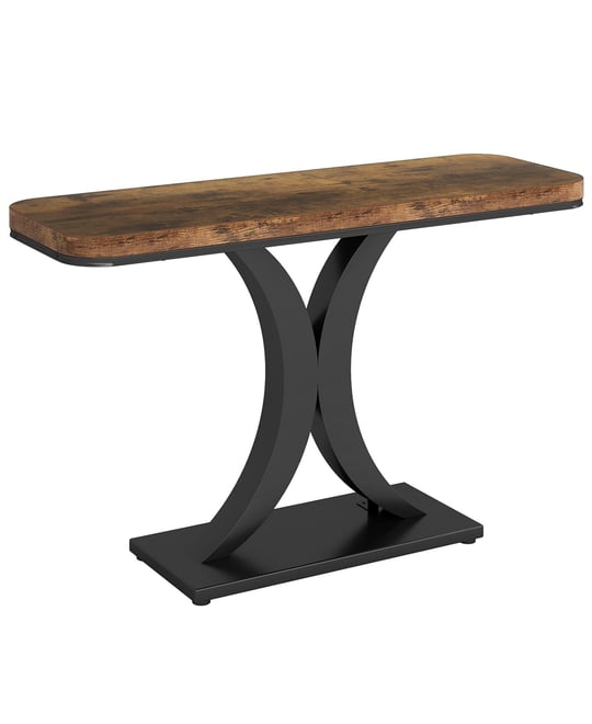 Modern Gold Console Table, 40 inch Narrow Entryway Foyer Table with Geometric Base, Rustic Hallway Accent Table for Living Room, Entrance -