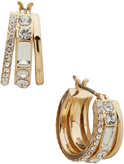 Gold-Tone Extra-Small Crystal Triple-Split Hoop Earrings, 0.47"