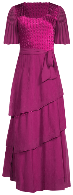 komarov tiered chiffon dress Komarov V-Neck Tiered Chiffon & Charmeuse Dress, XL