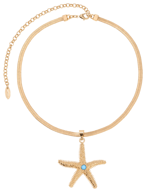Turquoise Starfish Pendant Herringbone Chain Necklace