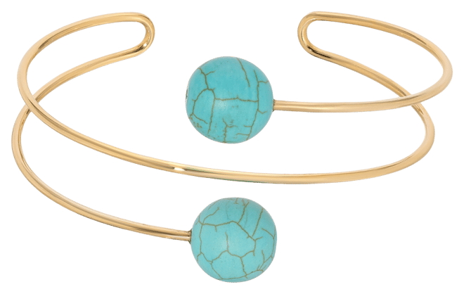 Turquoise Bead 18k Gold Plated Wire Cuff Bracelet