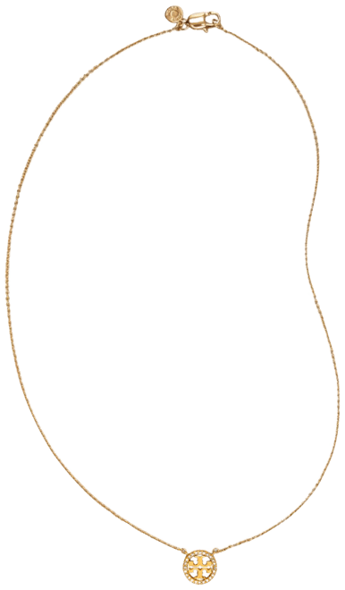 Tory Burch Crystal Circle Logo Necklace, 16