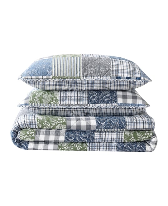 Cozy Plaid Patchwork Reversible 3 Piece Quilt Set, King