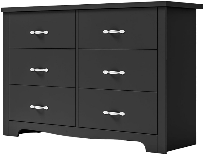6 Drawer Dresser Black Wood Dresser with Deep Drawers Double Dresser for Bedroom