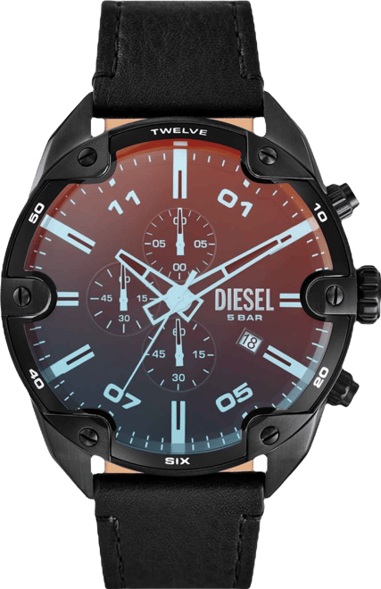 Men's Spiked Chronograph Black Leather Watch 49mm