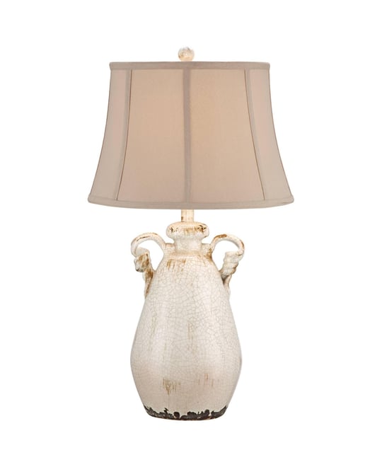 Isabella Cottage Accent Table Lamp Rustic 27" Tall Ivory Ceramic Milk Jar Crackle Beige Bell Shade for Bedroom Living Room Bedside O