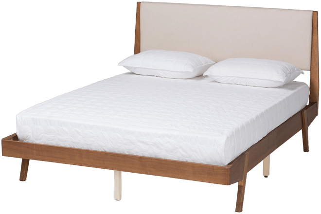 Baxton Studio Senna Mid-Century Modern Beige Fabric Upholstered and Walnut Brown Finished Wood Queen Size Platform Bed Baxton Studio Senna Mid-Century Modern Beige Fabric Upholstered and Walnut Brown Finished Wood Queen Size Platform Bed