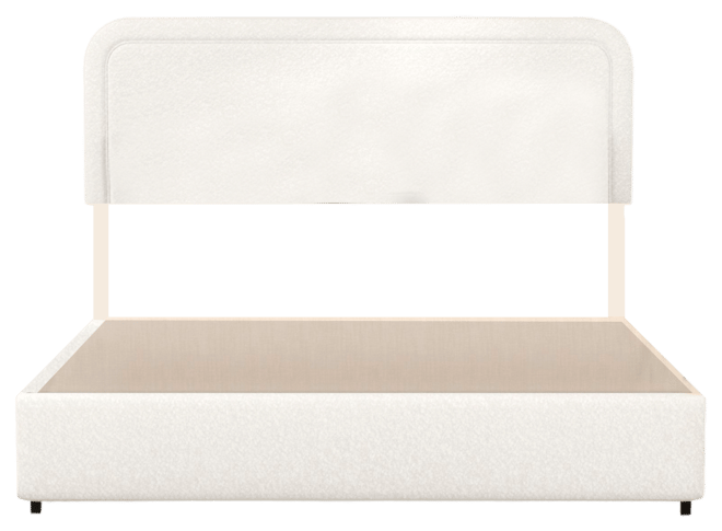 Simplie Fun Liv Patented 2-Drawers Storage Bed Queen Size Ivory Boucle Upholstered Platform Bed, Curved Stitched Tufted Headboard, Wooden Slat Mattres