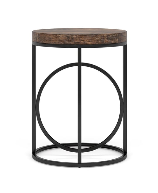 Modern Round End Table with Thick Wood Top, 20”Sofa Side Table Cocktail Table with Unique Black O-Shaped Base, Midcentury Accent Tab