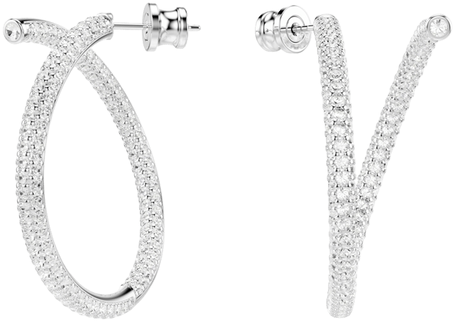 Round Cut, White, Rhodium Plated Dextera Hoop Earrings