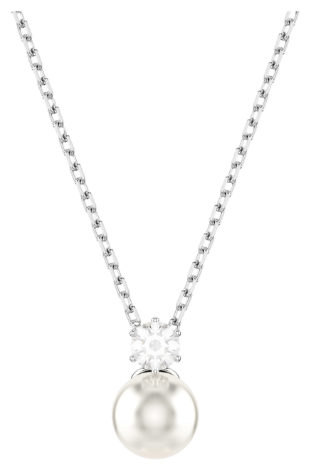 Matrix Pendant, Crystal Pearl, Round Cut, White, Rhodium Plated Necklace