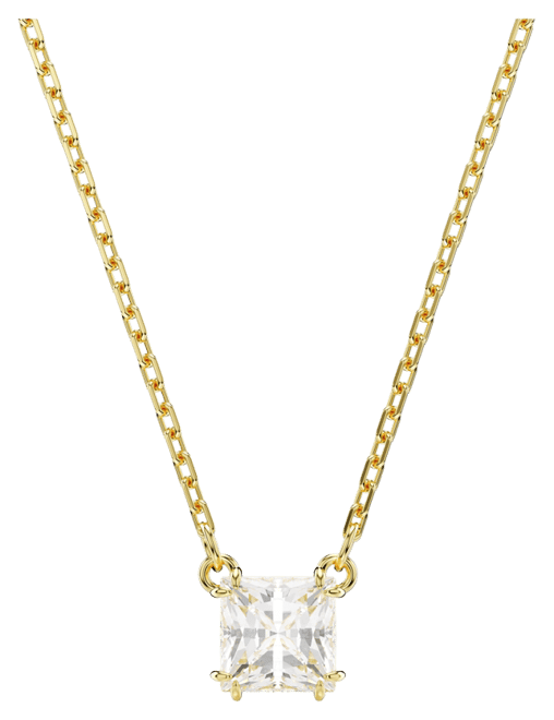 Stilla Pendant, Square Cut, White, Gold-Tone Plated Necklace