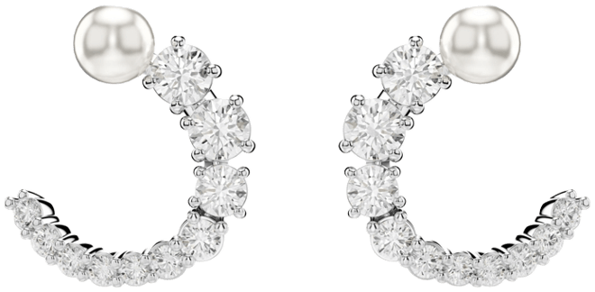 Crystal Pearl, Round Cut, White, Matrix Hoop Earrings