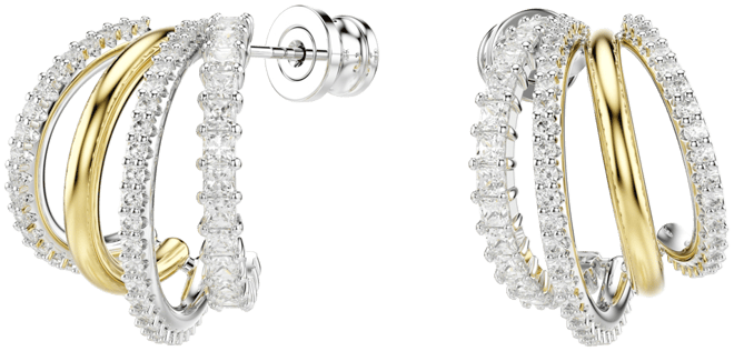 Mixed Cuts, Mini, White, Mixed Metal Finish Hyperbola Hoop Earrings