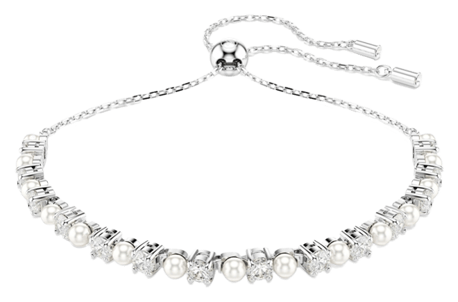 Crystal Pearl, Round Cut, White, Rhodium Plated Matrix Bracelet