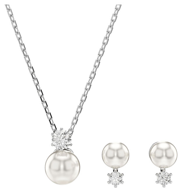 Crystal Pearl, Round Cut, White, Rhodium Plated Matrix Set