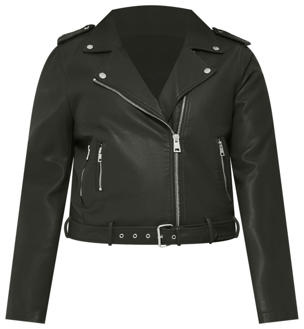 Plus Size Faux Leather Belted Motorcycle Jacket