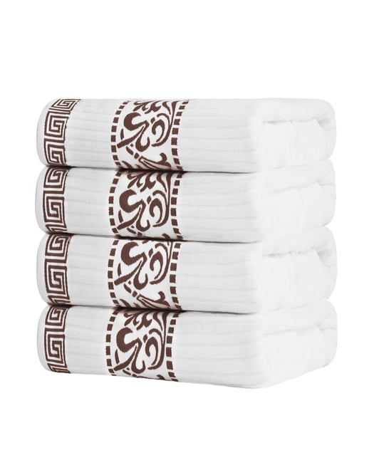 Athens Cotton with Greek Scroll and Floral Pattern, 4 Piece Bath Towel Set