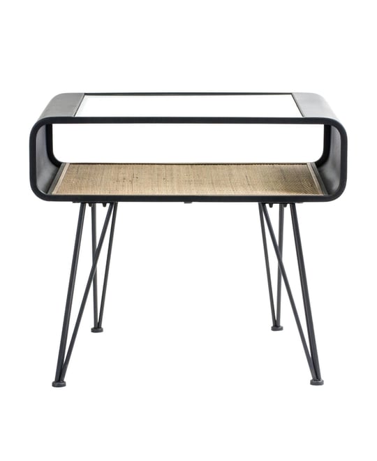Iron Side Table With Rattan Accent 23.5"H