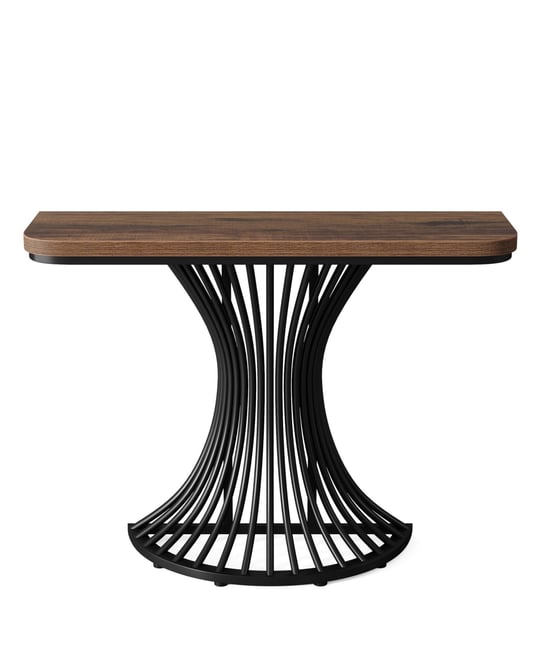 Console Table, Industrial Entryway Table with Geometric Metal Base, 39-Inch Small Sofa Accent Table for Entrance, Living Room, Hallway, Rus