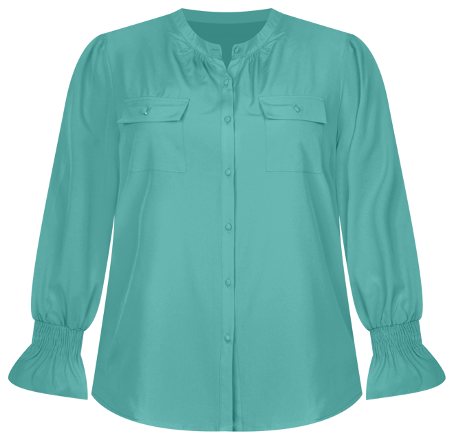 Plus Size Long Sleeve Mandarin Collar Blouse