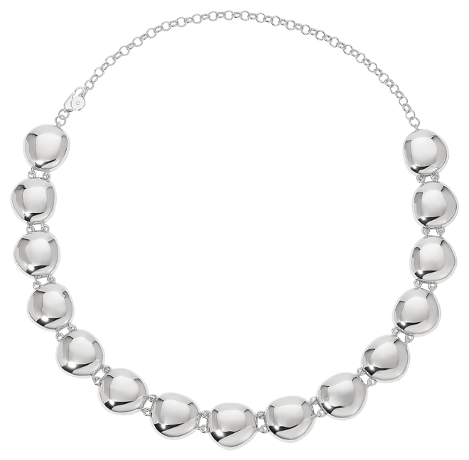 Polished Rhodium Pebble Choker Necklace