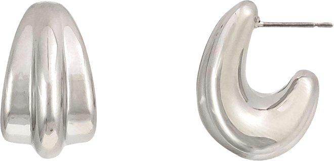 Dauplaise Jewelry Silver Tone Puffy J Hoop Earrings