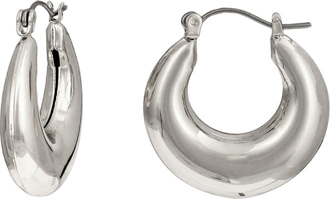 Dauplaise Jewelry Silver Tone Oval Puffy Hoop Earrings