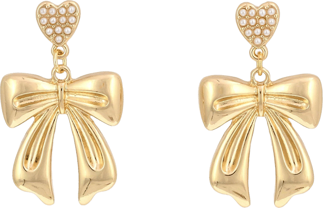 Dauplaise Jewelry Pearl Heart Post With Bow Earrings