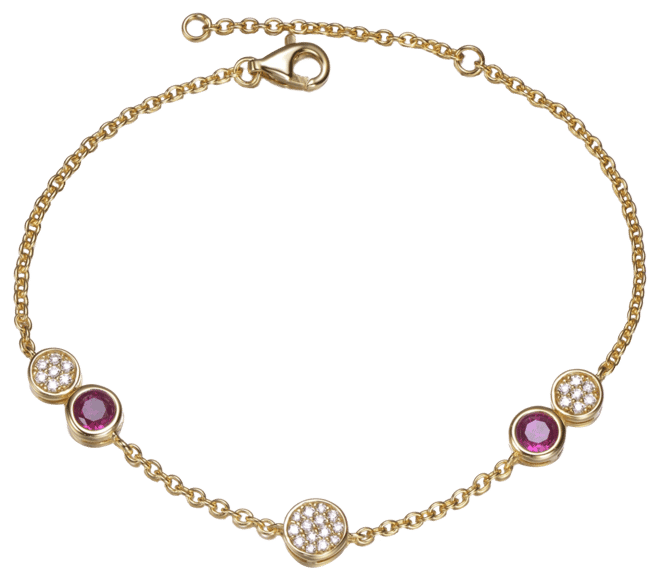 Sterling Silver 14K Gold Plated Bracelet with Red Cubic Zirconia Stones