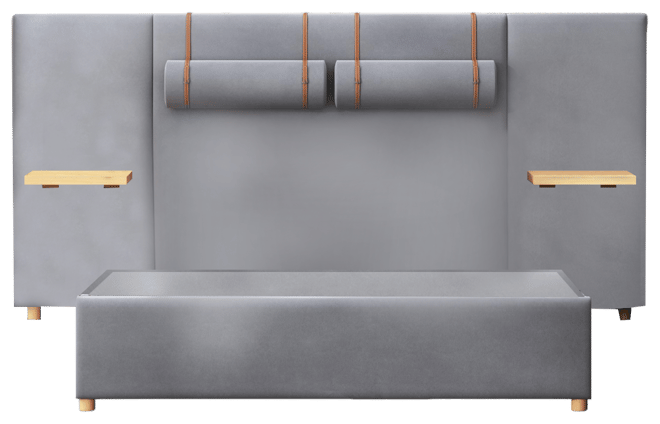 Streamdale Queen Bed with Outlets, Pillows, Shelves, Velvet