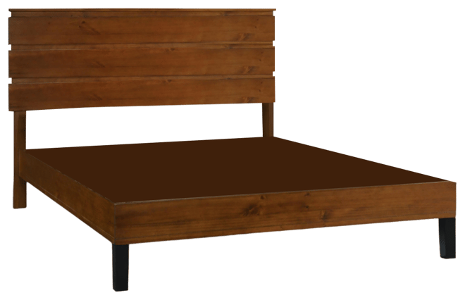 Mid-Century Modern Solid Wood King Bed with Three-Piece Headboard