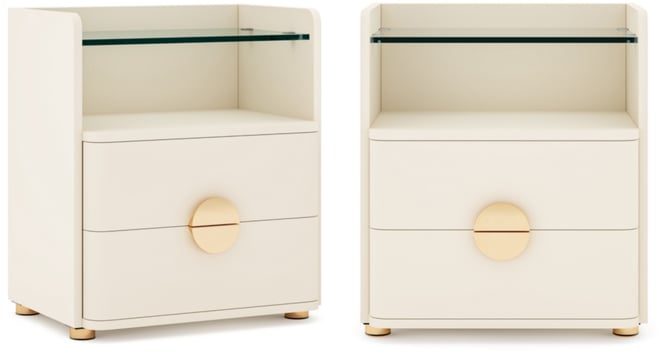 2-Drawer Nightstand Set of 2, Modern Nightstands with Open Storage, Wooden Bedside Table for Bedroom, Side End Table with Gold Round Metal