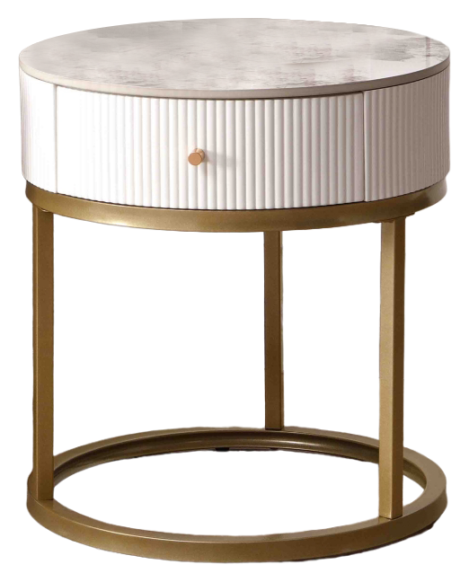Streamdale Sintered Stone Round Nightstand with Drawer