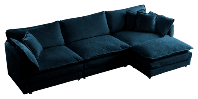 Modular Sectional Sofa with Reversible Ottoman, Blue Chenille
