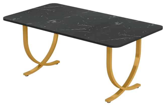 Rectangular Dining Table for 4, 63 Inches Modern Kitchen Table with Faux Marble Table Top and Metal Legs for Dining Room, Kitchen