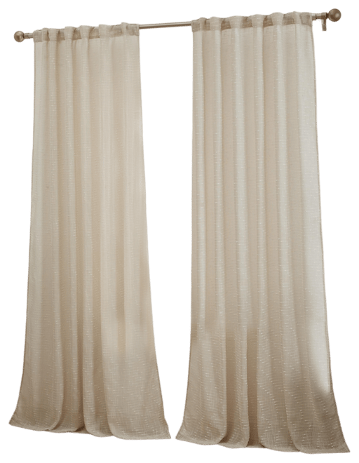 Emily Faux Linen Semi Sheer Transparent Rod Pocket Back Tab Lightweight Window Curtains Wide Panels, Pair