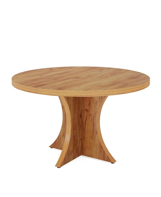 Round Dining Table for 4-6, 47.24-Inch Farmhouse Kitchen Table, Wood Dining Table with Pedestal Base, Small Dinner Table