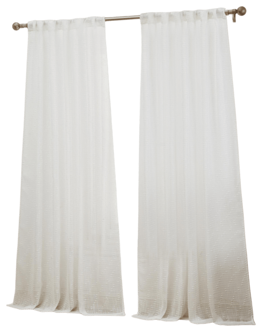 Emily Faux Linen Semi Sheer Transparent Rod Pocket Back Tab Lightweight Window Curtains Wide Panels, Pair